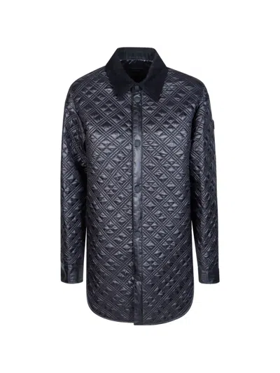 Moncler Quilted Corduroy-collar Shirt In Black