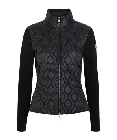 Moncler Quilted Cotton And Nylon Cardigan In Black