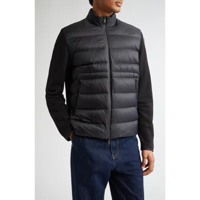 Moncler Quilted Down & Cotton Knit Zip Cardigan In 999-black