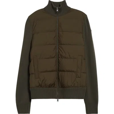 Moncler Quilted Down & Virgin Wool Cardigan In Green