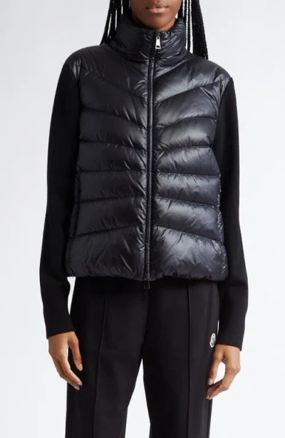 Moncler Quilted Down & Wool Knit Cardigan In 999-black