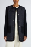 Moncler Quilted Down & Wool Knit Cardigan In Navy Blue
