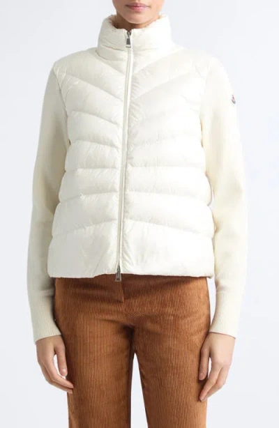 Moncler Quilted Down & Wool Knit Cardigan In White