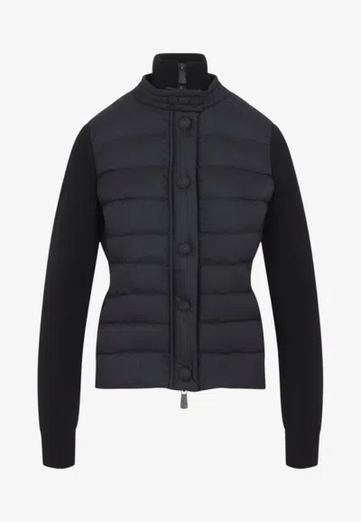 Moncler Quilted Panelled Cardigan In Black