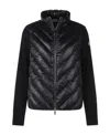 Moncler Wool Padded Oversized Cardigan With Ribbed Sleeves In Black