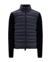 Moncler Men Padded Wool Blend And Nylon Tricot Cardigan In Blue