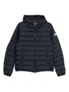 Moncler Black Hooded Down Jacket With Logo In Black