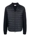 Moncler Quilted Down Jacket With Knitted Sleeves In Blue