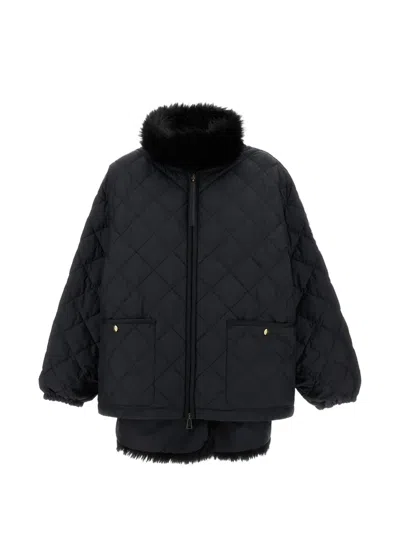 Moncler Quilted Faux-fur Coat In Blue