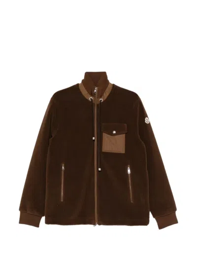 Moncler Quilted Fleece Jacket In Brown
