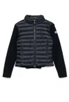 Moncler Quilted Front Cardigan With Fitted Knit Sleeves In Black
