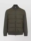 Moncler Quilted Front Cardigan With Ribbed Collar And Cuffs In Green