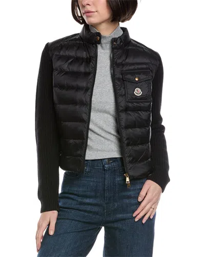 Moncler Quilted Front Wool & Cashmere-blend Down Jacket In Black
