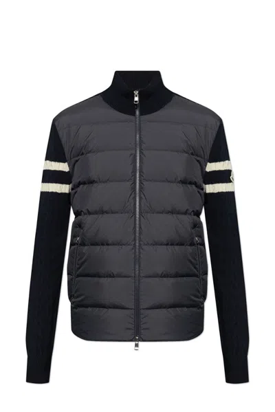 Moncler Quilted Front Zip Up Sweater In Blue