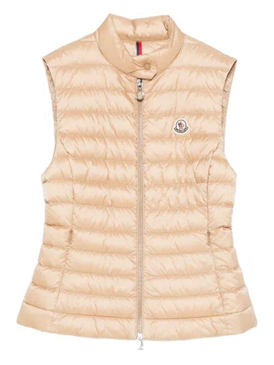 Moncler Quilted Gilet With Zip And Logo  In Pink