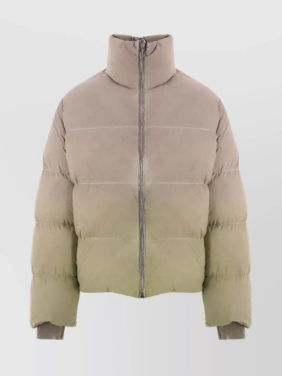 Moncler Quilted High Collar Jacket With Color Block Design In Brown