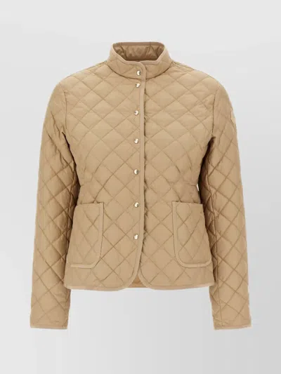 Moncler Quilted High Collar Jacket With Front Pockets In Brown