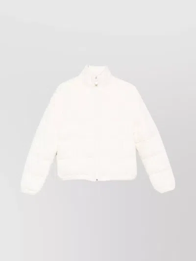Moncler Quilted High Collar Jacket With Side Pockets In White