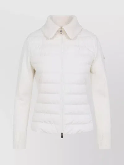 Moncler Quilted High Collar Ribbed Cuffs Jacket In White