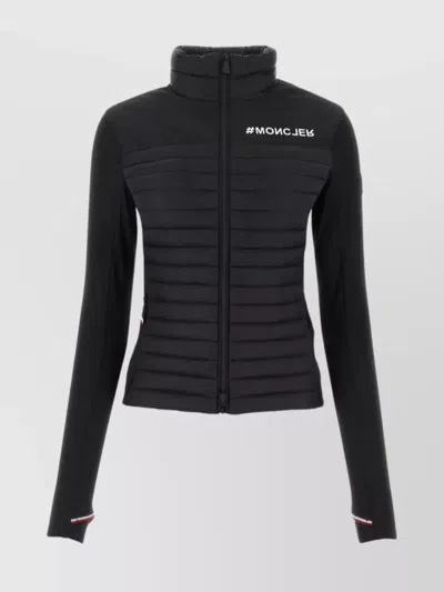 Moncler Quilted High Collar Sweatshirt With Contrasting Cuffs In Black