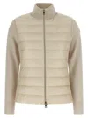 Moncler Quilted High Neck Two-material Cardigan With Feather Padding In Neutral