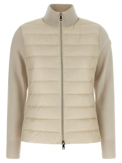 MONCLER MONCLER QUILTED HIGH NECK TWO-MATERIAL CARDIGAN WITH FEATHER PADDING