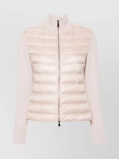 Moncler Quilted High Neck Zip-up Cardigan In Pink