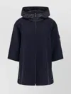Moncler Wool Cape With Hood And Arm Patch In Blue