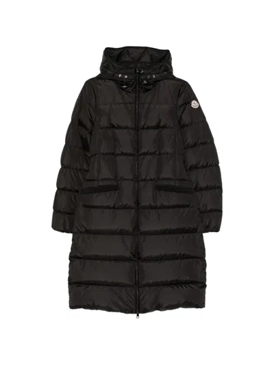 Moncler Quilted Hooded Coat In Black