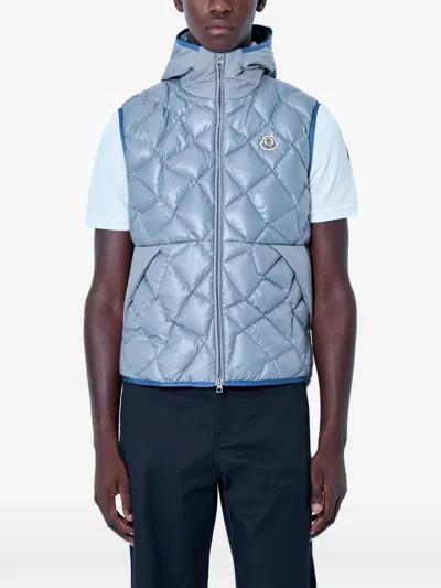 Moncler Quilted Hooded Gilet In Blue