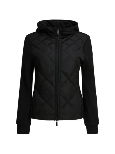 Moncler Cotton-jersey Hooded Zip Jacket With Nylon-panel Front In Black