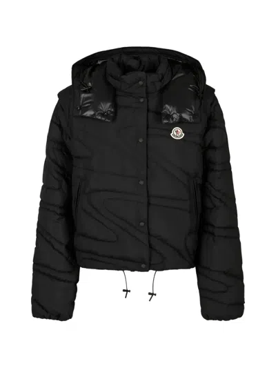 Moncler Quilted Hooded Jacket In Black