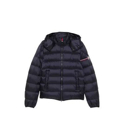 Moncler Quilted Hooded Jacket In Blue