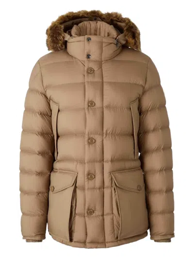 Moncler Clunye Hooded Mid-length Down Jacket In Brown