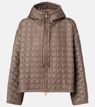 Moncler Quilted Hooded Jacket In Brown
