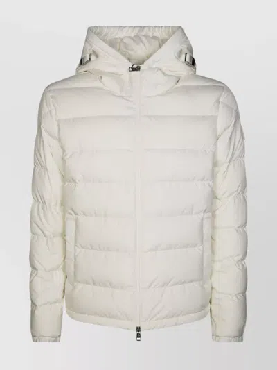 Moncler Quilted Hooded Jacket Elastic Cuffs In Neutral
