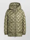 Moncler Quilted Hooded Long Jacket With Elasticated Cuffs In Green