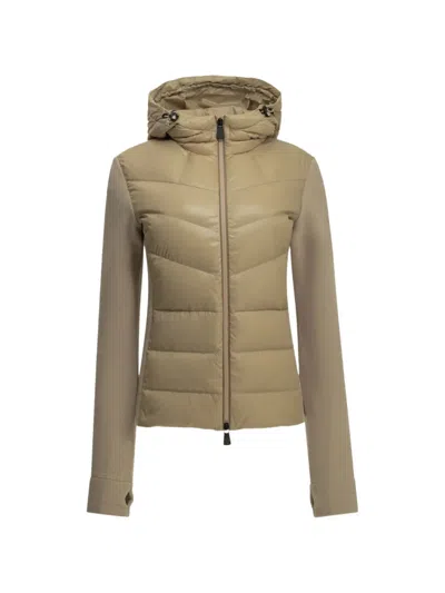 Moncler Quilted Hooded Sweater In Brown