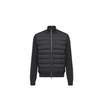 Moncler Quilted Leather-trim Cardigan In Black