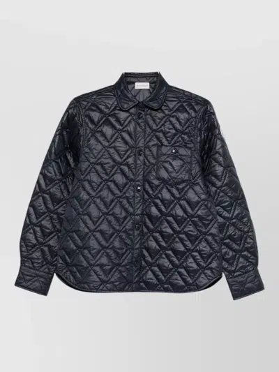 Moncler Quilted Jacket In Cotton Blend In Blue