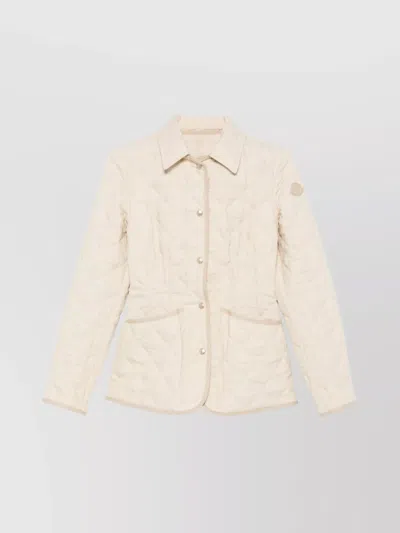 Moncler Quilted Jacket With Collared Neck And Pockets In Beige