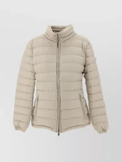 Moncler Quilted Jacket With Zip Pockets And Stand-up Collar In Neutral