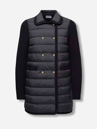 Moncler Quilted Knit Cardigan In Black