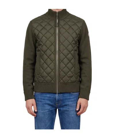 Moncler Quilted Padded Cardigan In Green