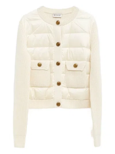 Moncler Quilted Knit Cardigan In Neutral