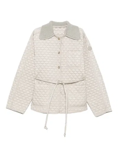 Moncler Quilted Knit-collar Jacket In Gray