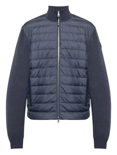 Moncler Quilted Knit Panelled Cardigan In Blue