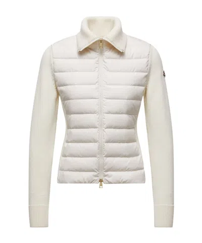 Moncler Quilted Knitted Jacket In Neutral