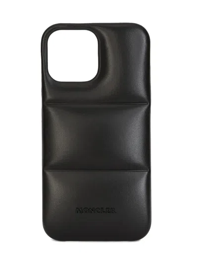 Moncler Quilted Leather Phone Case In Black