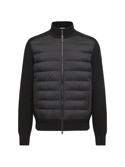 Moncler Quilted Leather-trim Cardigan In Black